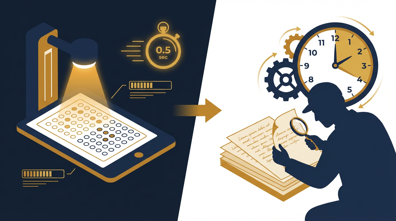 マークシート(自動採点)と小論文(人力採点)の対比