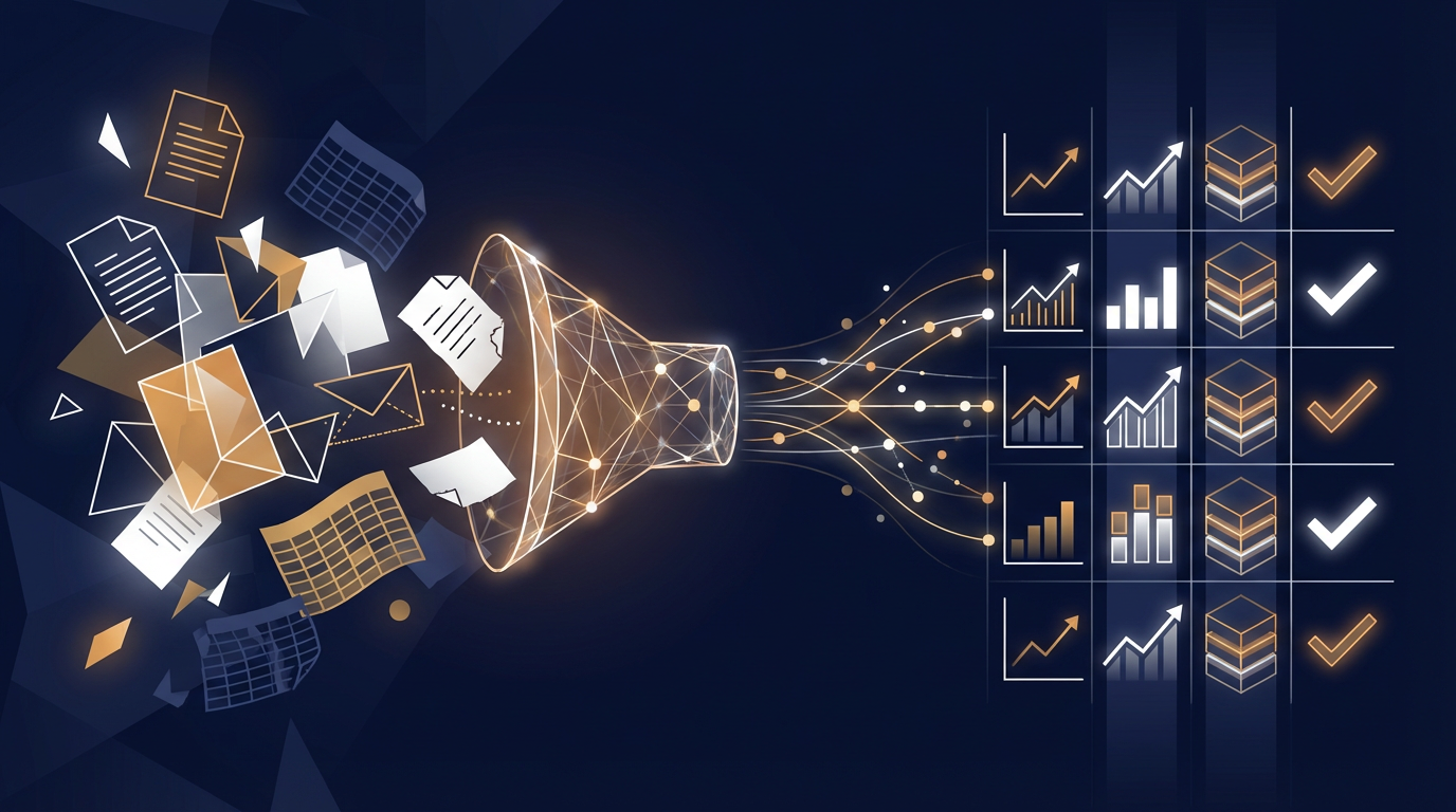 非構造化データから構造化された評価指標への変換を表す概念図